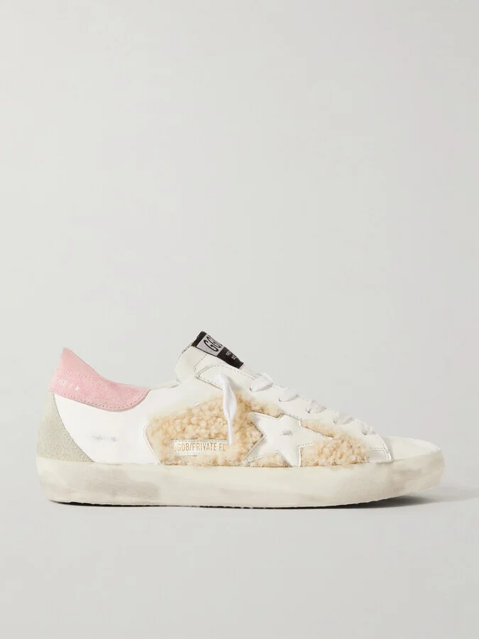 Golden Goose - Superstar Shearling-trimmed Distressed Leather And Suede Sneakers - White