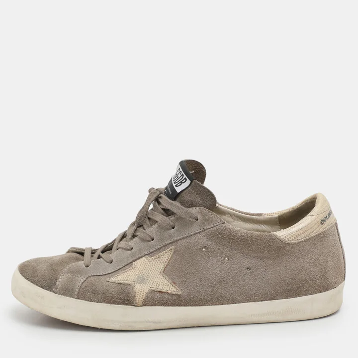 Golden Goose Taupe Suede and Lizard Embossed Superstar Low Top Sneakers Size 42