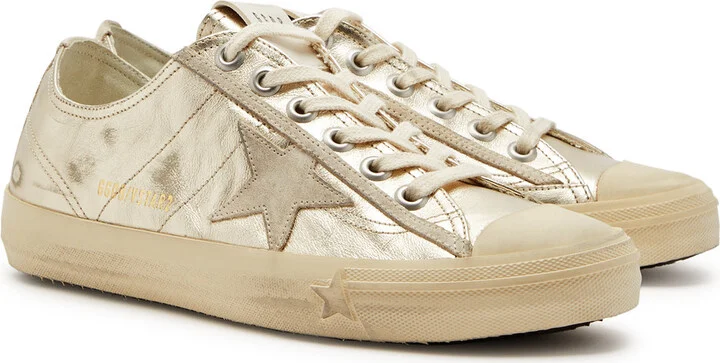 Golden Goose V-star Distressed Metallic Leather Sneakers - Image 2
