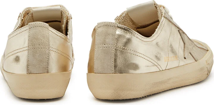 Golden Goose V-star Distressed Metallic Leather Sneakers - Image 3