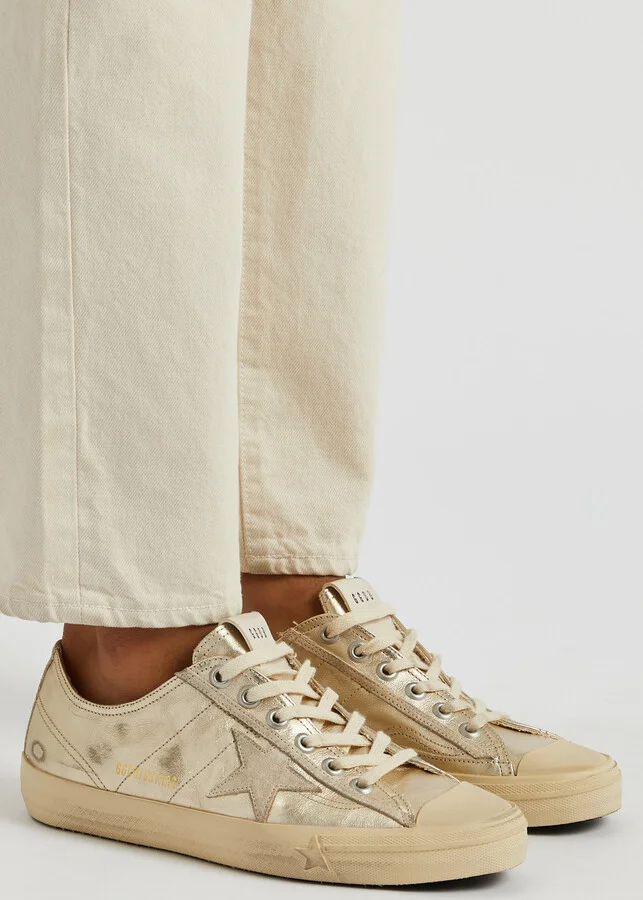 Golden Goose V-star Distressed Metallic Leather Sneakers - Image 5