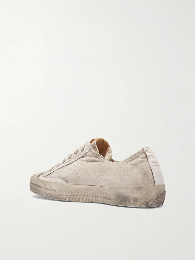 Golden Goose - V-star Distressed Recycled Canvas And Leather Sneakers - Off-white - Image 3