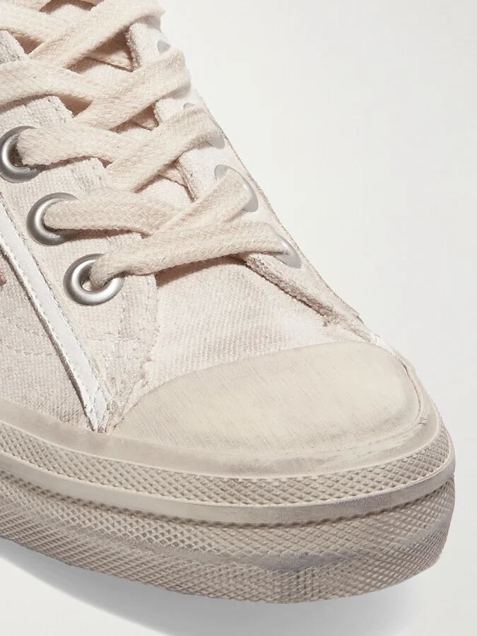 Golden Goose - V-star Distressed Recycled Canvas And Leather Sneakers - Off-white - Image 4