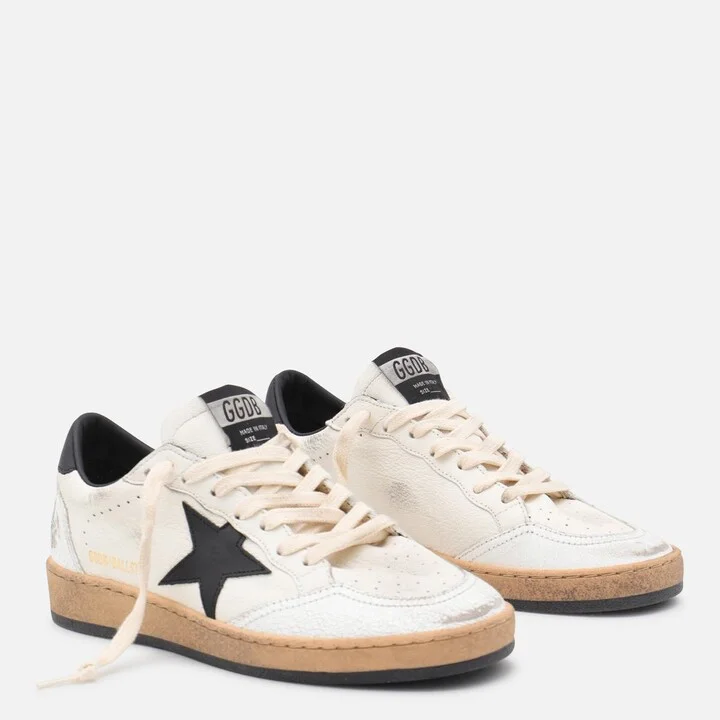 Golden Goose White And Black Leather Ball Star Low Sneakers - Image 2