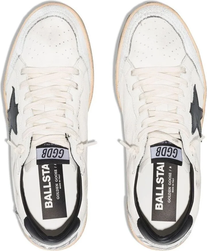Golden Goose White And Black Leather Ball Star Low Sneakers - Image 4