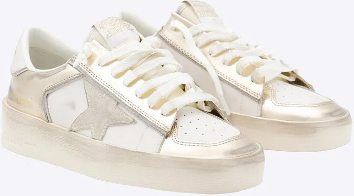 Golden Goose White And Gold Stardan Sneakers - Image 2