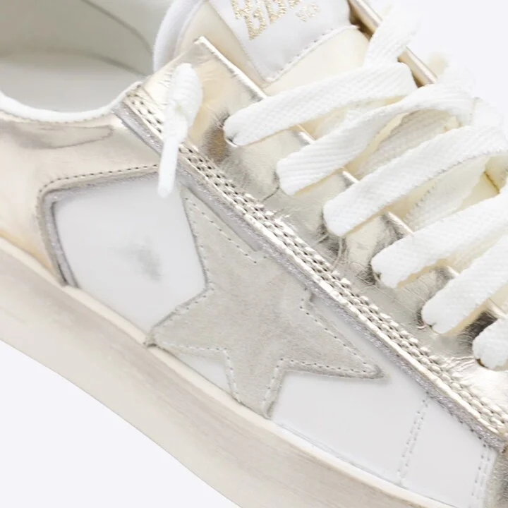 Golden Goose White And Gold Stardan Sneakers - Image 4
