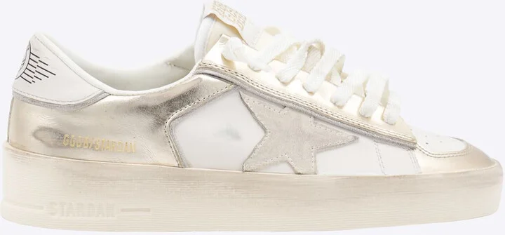 Golden Goose White And Gold Stardan Sneakers