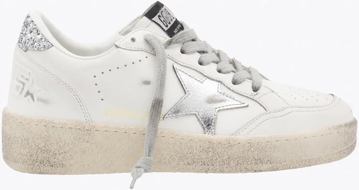 Golden Goose White And Silver Leather Ballstar Sneakers