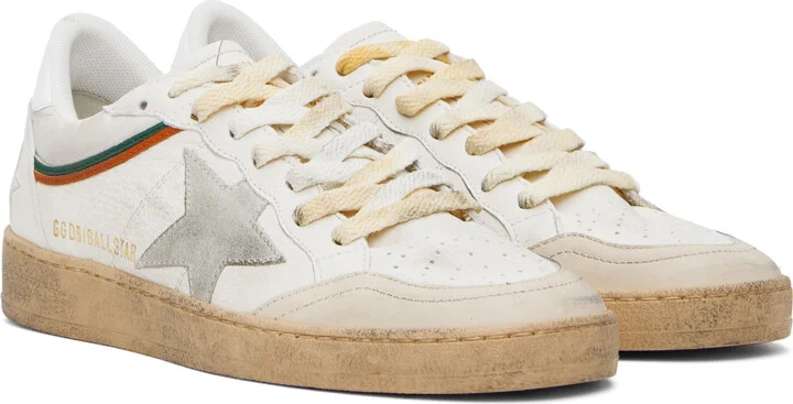 Golden Goose White & Beige Ball Star Sneakers - Image 4
