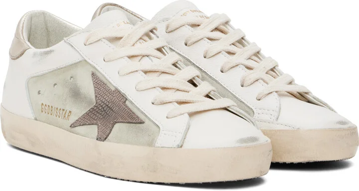 Golden Goose White & Beige Super-Star Sneakers - Image 4