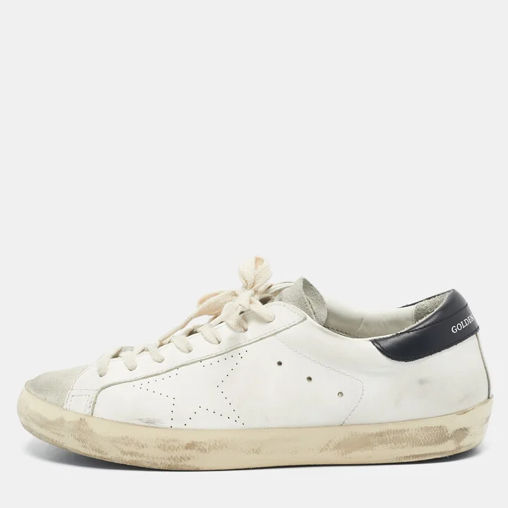 Golden Goose White/Black Leather and Suede Superstar Sneakers Size 42