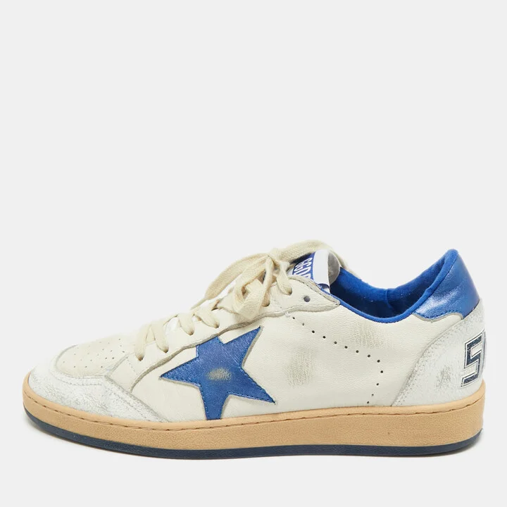 Golden Goose White/Blue Leather Superstar Low Top Sneakers Size 39