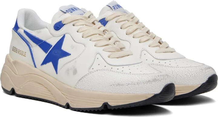 Golden Goose White & Blue Running Sole Sneakers - Image 4