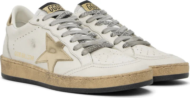 Golden Goose White & Gold Ball Star Sneakers - Image 4