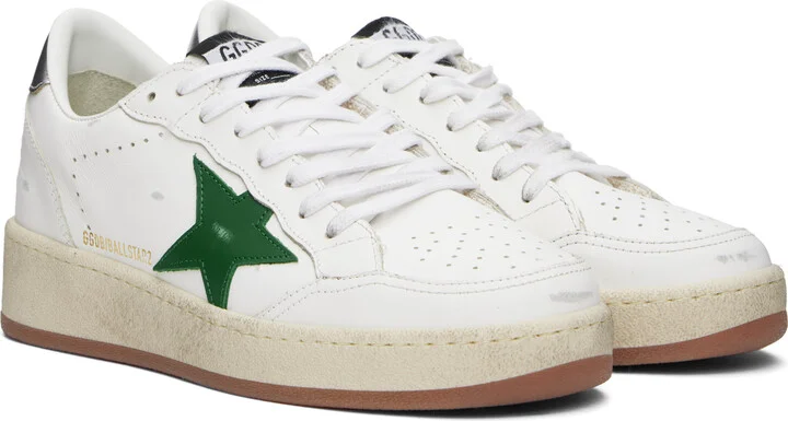 Golden Goose White & Green Ball Star Sneakers - Image 4
