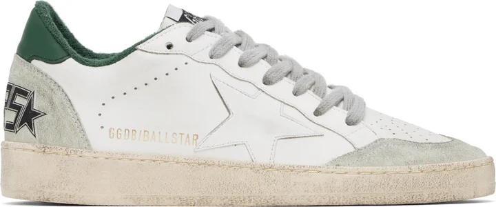 Golden Goose White & Green Ball Star Sneakers