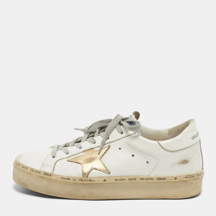 Golden Goose White Leather Hi Star Sneakers Size 39