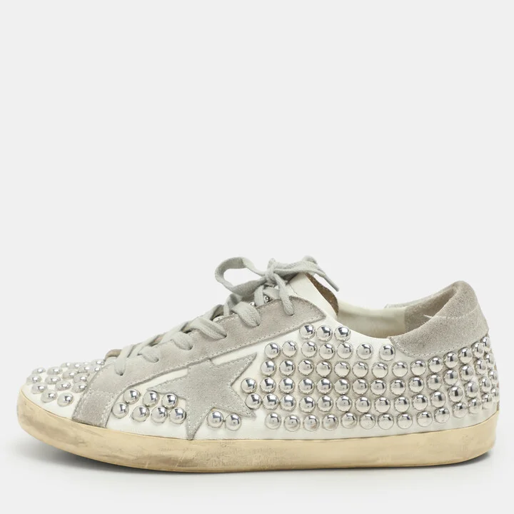 Golden Goose White Leather Studded Superstar Low Top Sneakers Size 40