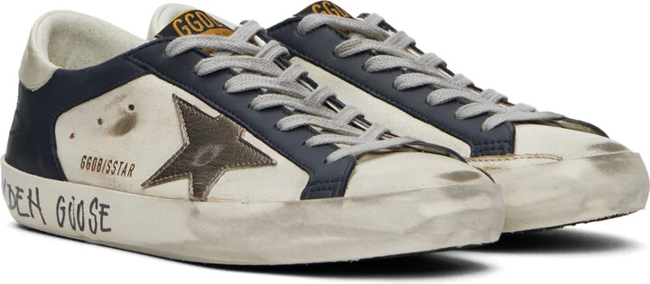 Golden Goose White & Navy Super-Star Sneakers - Image 4