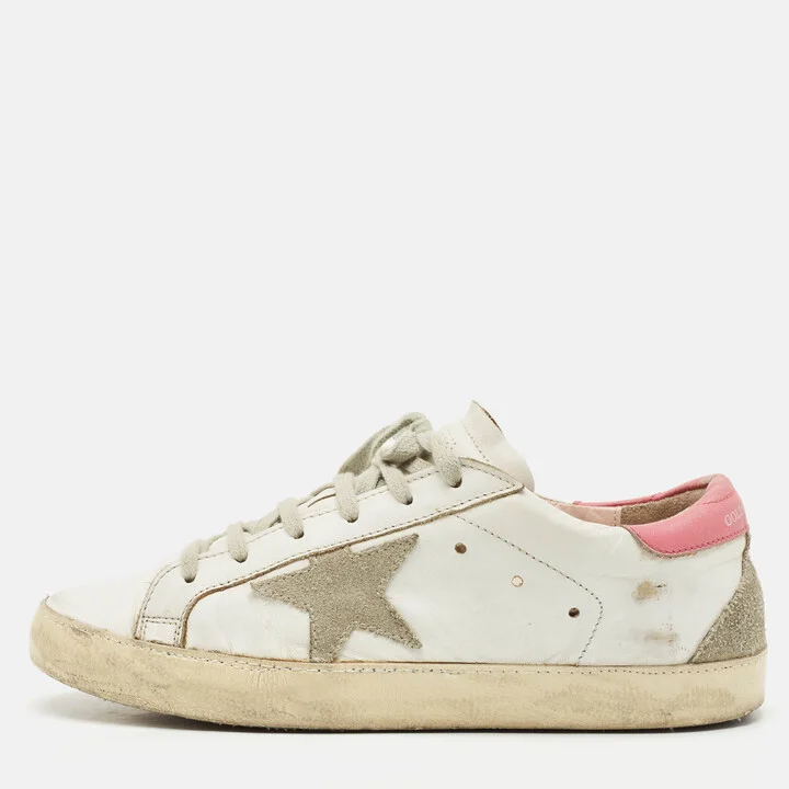 Golden Goose White/Pink Leather Super Star Lace Up Sneakers Size 39