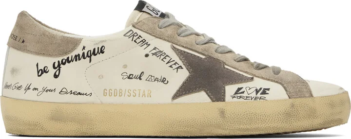 Golden Goose White & Taupe Super-Star Classic Sneakers