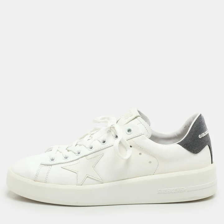 Golden Goose WhiteGrey Leather and Glitter PureStar Low Top Sneakers Size 39