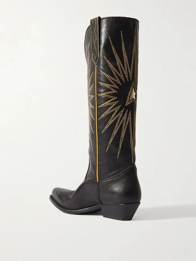 Golden Goose - Wish Star Embroidered Distressed Leather Cowboy Boots - Black - Image 3