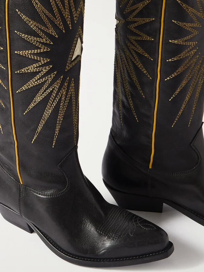 Golden Goose - Wish Star Embroidered Distressed Leather Cowboy Boots - Black - Image 4