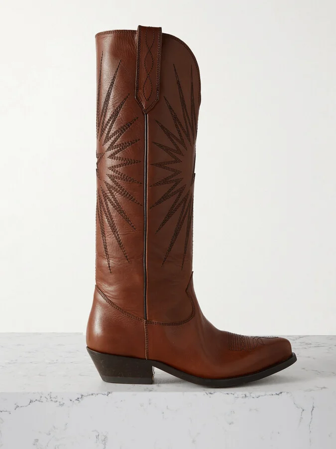 Golden Goose - Wish Star Embroidered Leather Cowboy Boots - Brown