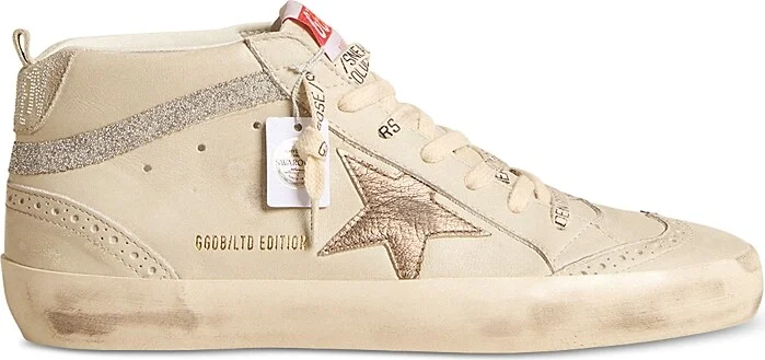 Golden Goose Women's Mid Star Almond Toe Star Patch & Crystal Fabric Sneakers