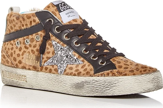 Golden Goose Women's Mid Star Giraffe Print Real Calf Hair Mid Top Sneakers