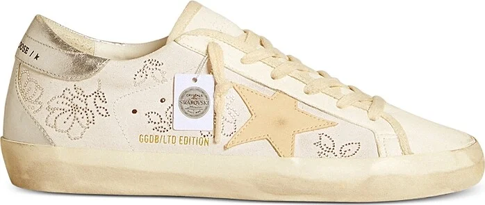 Golden Goose Women's Super Star Almond Toe Star Patch & Crystal Flower Sneakers