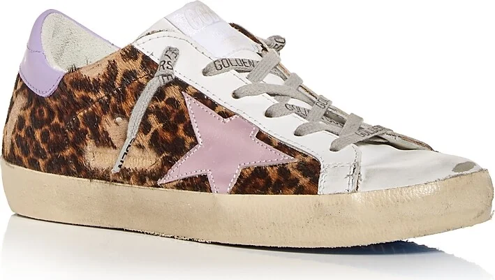 Golden Goose Women's Super-Star Leopard Print Calf Hair Low Top Sneakers