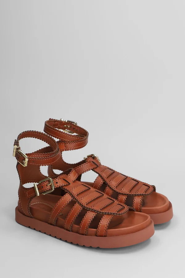 Goldie Gladiator Flats In Brown Leather - Image 2