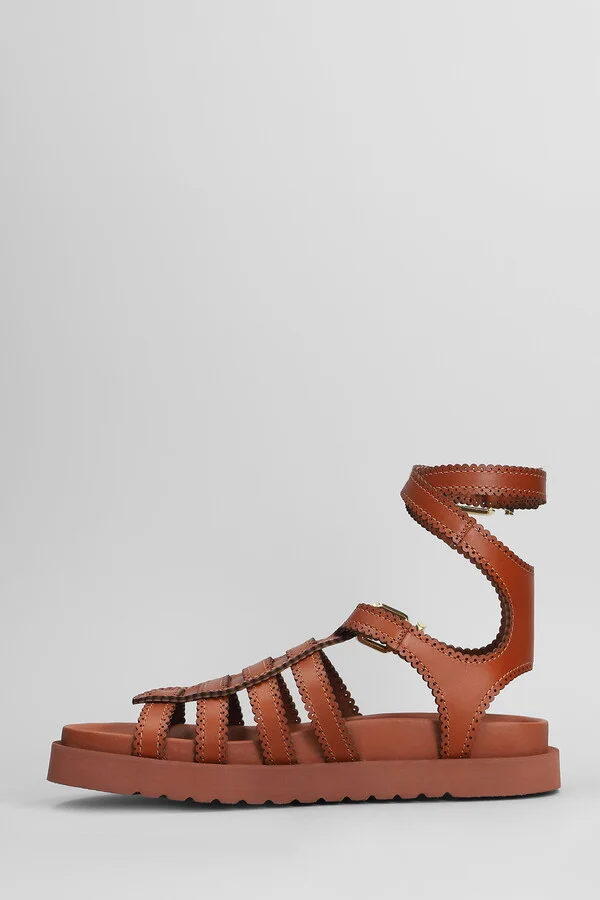 Goldie Gladiator Flats In Brown Leather - Image 3