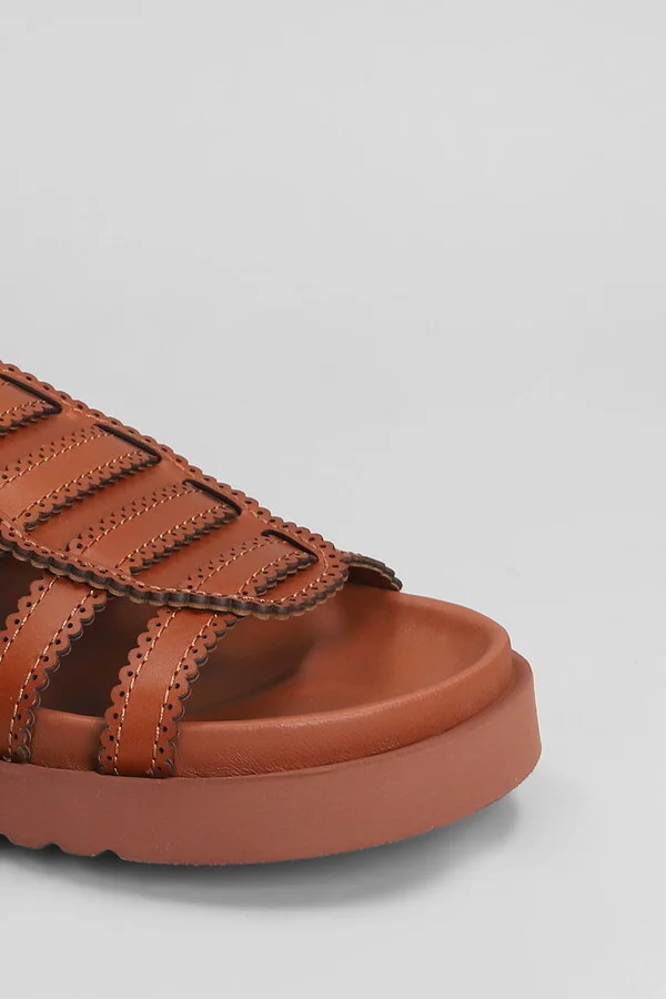 Goldie Gladiator Flats In Brown Leather - Image 5