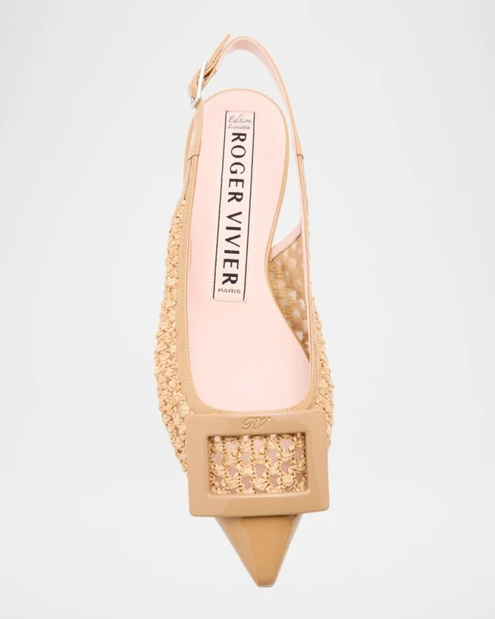 Gommettine Bardo Leather & Raffia Slingback Ballet Flats - Image 9
