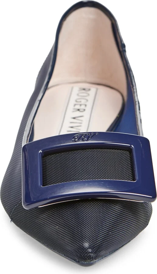 Gommettine Buckle Pointed Toe Mesh Ballerina Flat - Image 4