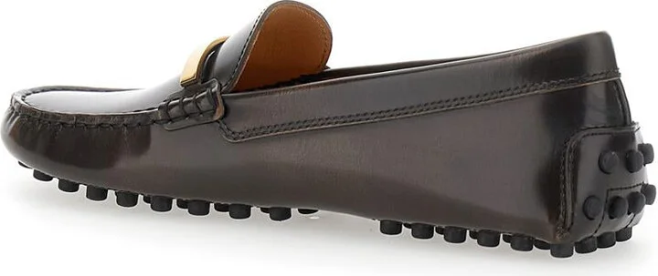 'Gommino' Brown Loafers With Engraved Logo In Leather Woman - Image 3