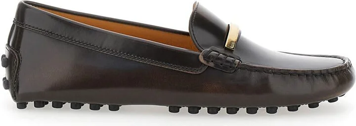 'Gommino' Brown Loafers With Engraved Logo In Leather Woman