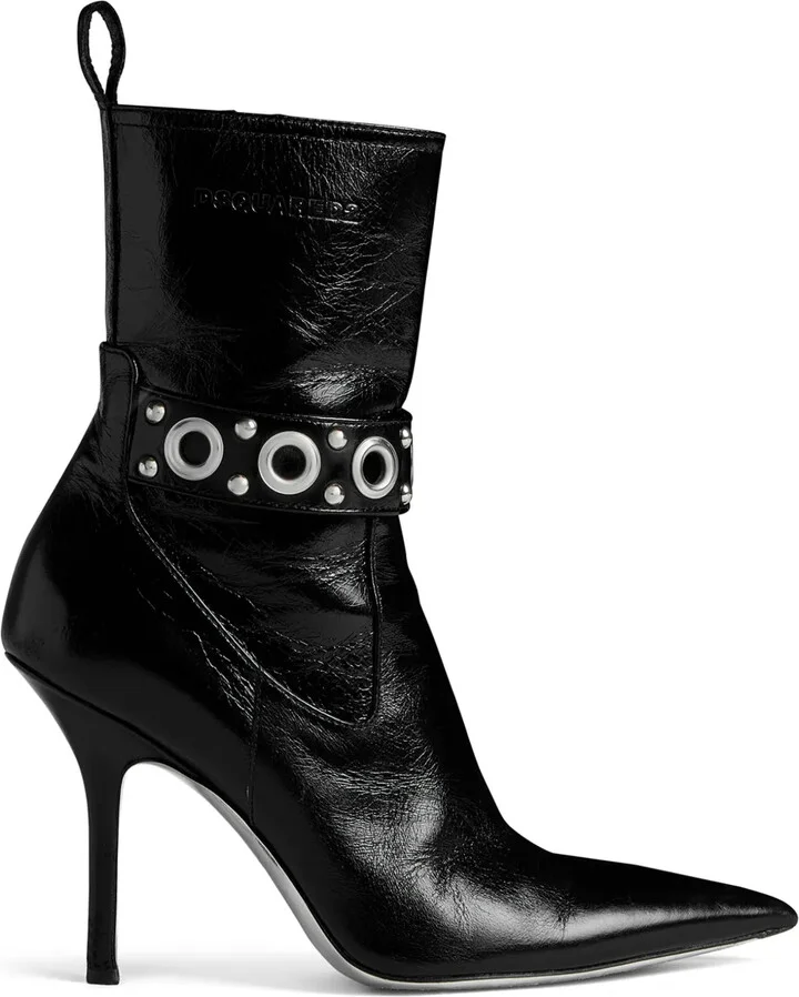Gothic eyelet-embellished leather ankle boots