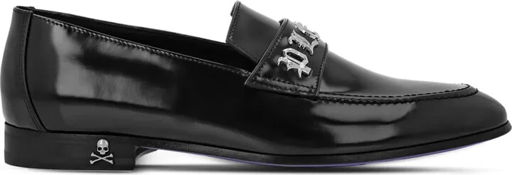 Gothic logo-plaque leather moccasins