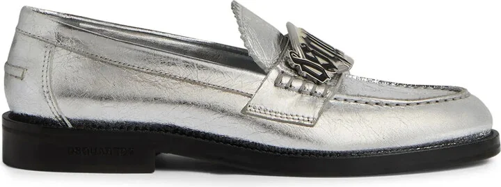 Gothic metallic-finish leather loafers