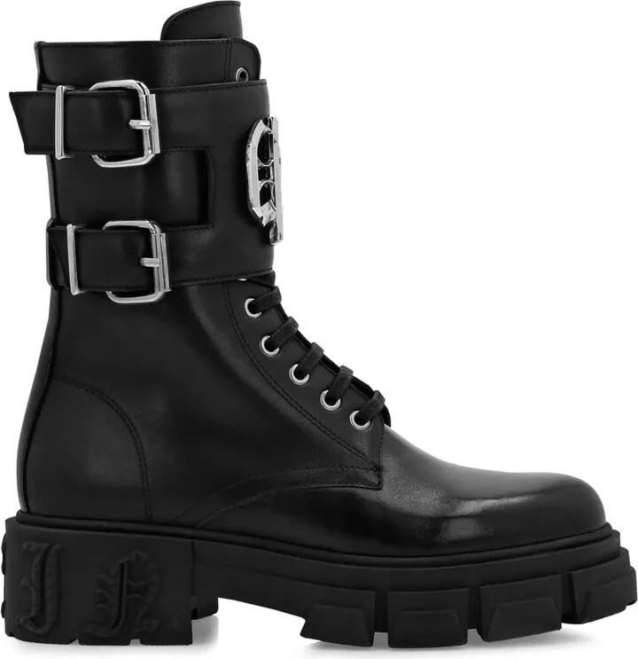 Gothic Plein mid flat leather boots