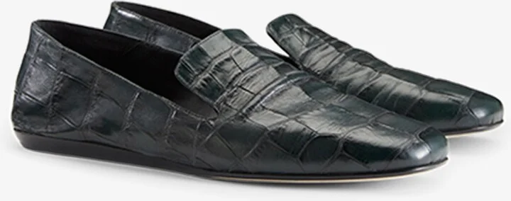 Grace Loafer - Embossed Croc - Dark Green