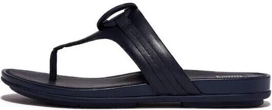 Gracie FS9-399 Thong Sandals Women Navy Rubber-Circlet Leather Toe-Post