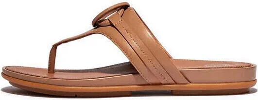 Gracie FS9-A21 Thong Sandals Women's Tan Rubber-Circlet Leather Toe-Post