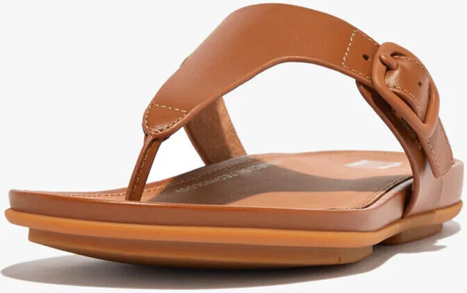 Gracie FT9-592 Sandals Women's Light Tan Leather Toe-Post Rubber-Buckle
