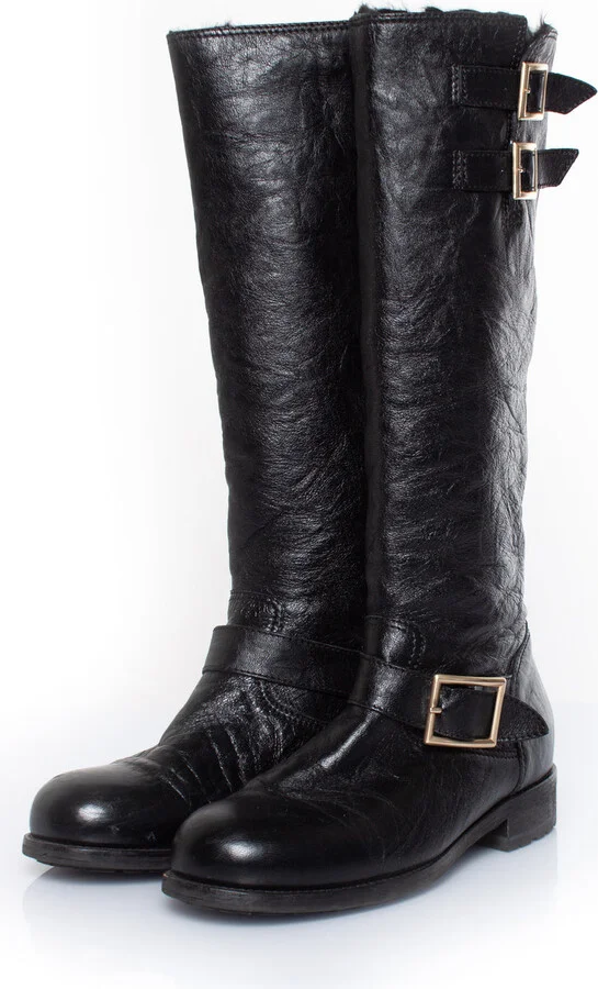 Grained leather biker boots